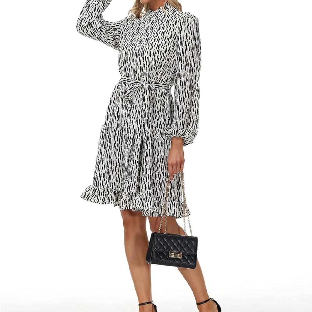 Elegant Black and White Patterned Dress Grace Karin Size S EUC